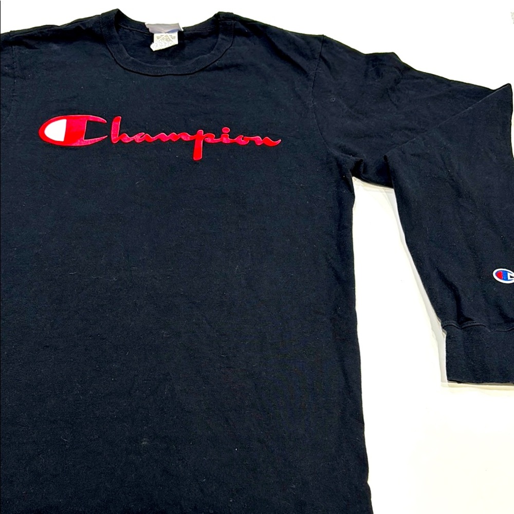 Champion Black Long Sleeve Shirt with Red Logo